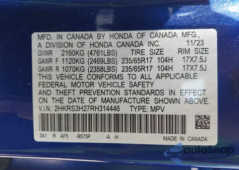 2024 Honda Cr-V Lx 2Wd from USA, damaged, VIN 2HKRS3H27RH314446